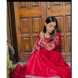 2pc women's stiched silk embroidered maxi