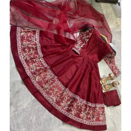 3 pc's women's stiched katan silk embroidered maxi