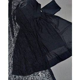 3 pc women's stiched chiffon Embroidered Maxi