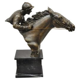 Bronze Equestrian Race Horse and Jockey Rider Sculpture
