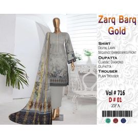 Zarq Barq Gold Sequence Embroidered Front Diamond Classic Dupatta