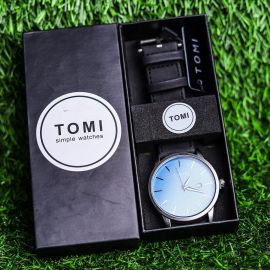 BLUE DIAL WITH BLUE TOUCH, LEATHER STRAP MEN WATCH