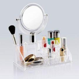 Lipstick And Brush Holder With Round Mirror