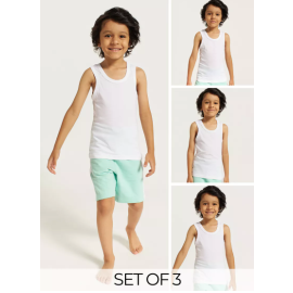 Boys and Girls Pure Cotton White Vest Inner wear - Pack of 3