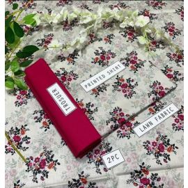 2 Pcs Women's Unstitched Lawn Printed Suit